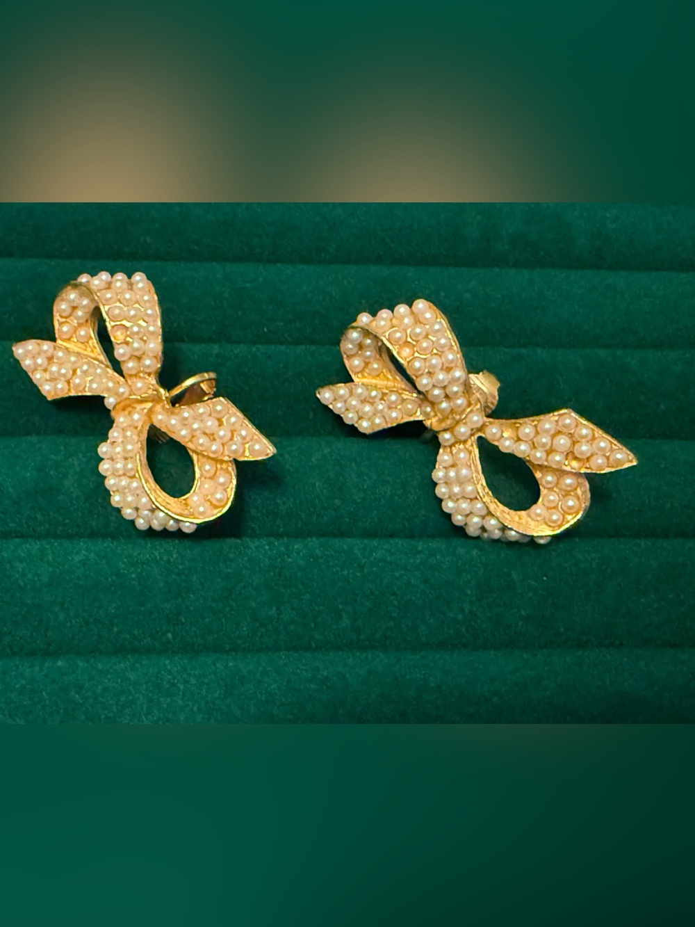Ann Taylor Vintage Gold Pearl Bow Earrings - Elegant Women's Jewelry